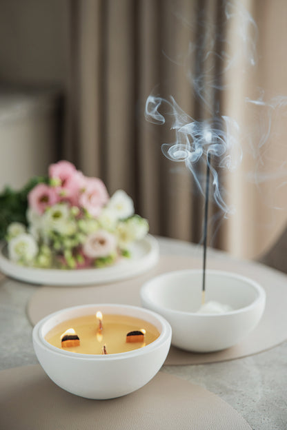 Large White Gypsum Sphere Candle with 4 Wooden Wicks – Natural Coconut Wax in Gift Box