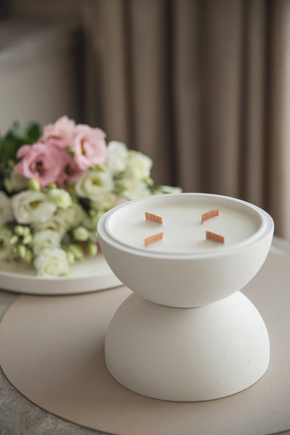 Large White Gypsum Sphere Candle with 4 Wooden Wicks – Natural Coconut Wax in Gift Box