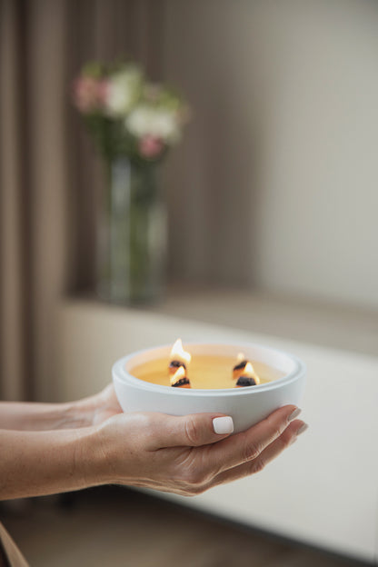 Large White Gypsum Sphere Candle with 4 Wooden Wicks – Natural Coconut Wax in Gift Box