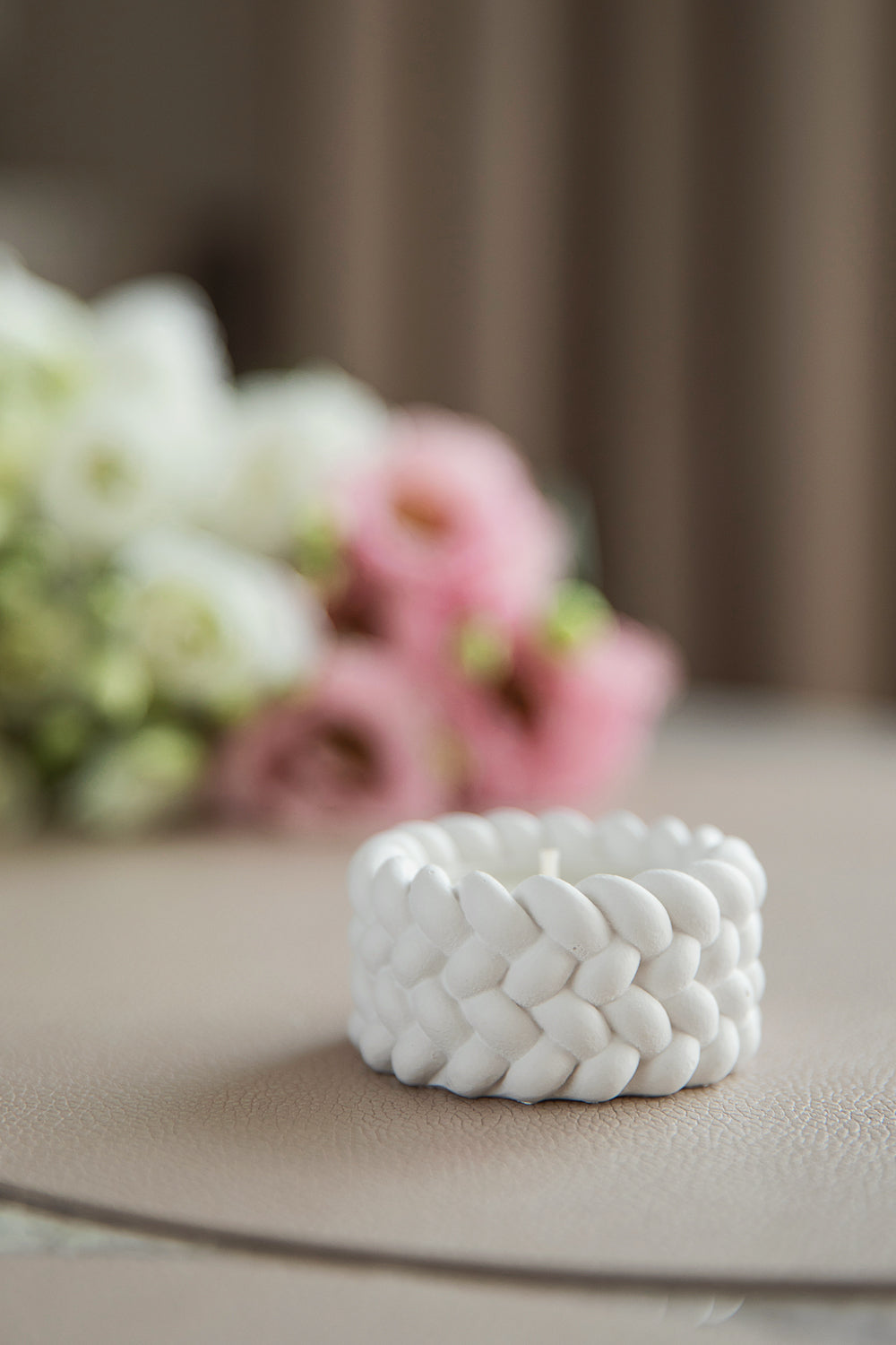 White Gypsum Tealight Candle Holder Set of 3 – Minimalist Design with Rope Detail set of 3