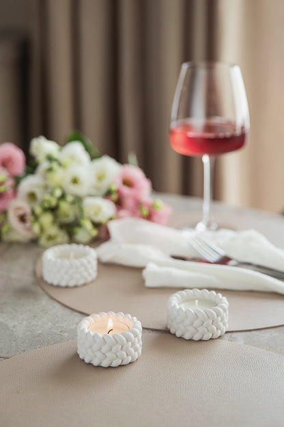 White Gypsum Tealight Candle Holder Set of 3 – Minimalist Design with Rope Detail set of 3