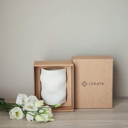 Scented Candle with Coconut Wax and Wood Wick in a Wavy Gypsum Jar