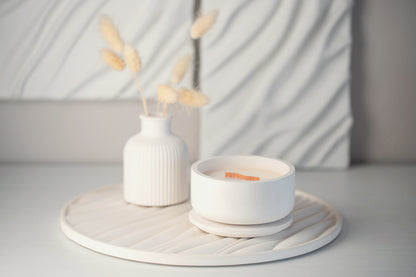 Gypsum Tray with Sand Waves Relief - Versatile Elegance for Candles, Fragrances, and Jewelry