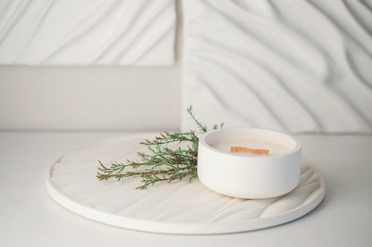 Gypsum Tray with Sand Waves Relief - Versatile Elegance for Candles, Fragrances, and Jewelry