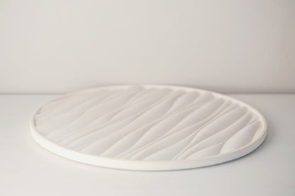 Gypsum Tray with Sand Waves Relief - Versatile Elegance for Candles, Fragrances, and Jewelry