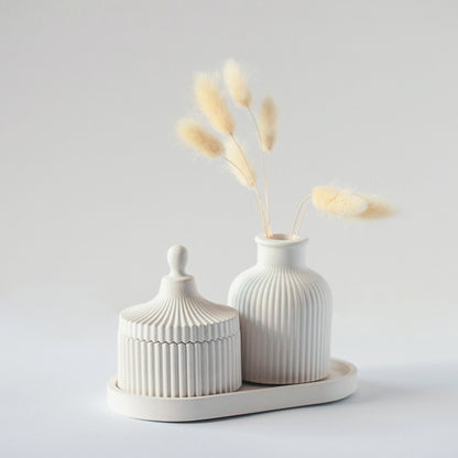 Gift Set of Scented Candle, Tray & Vase - Handmade, Coconut Wax, Fragrance Oils, Wood Wick