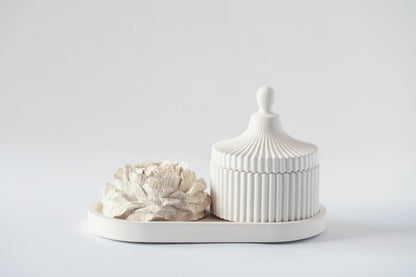 Wooden Wick Scented Candle Gift Set with Tray and Gypsum Peony Blossom - Handcrafted White Decor Elegance for Every Occasion House scents