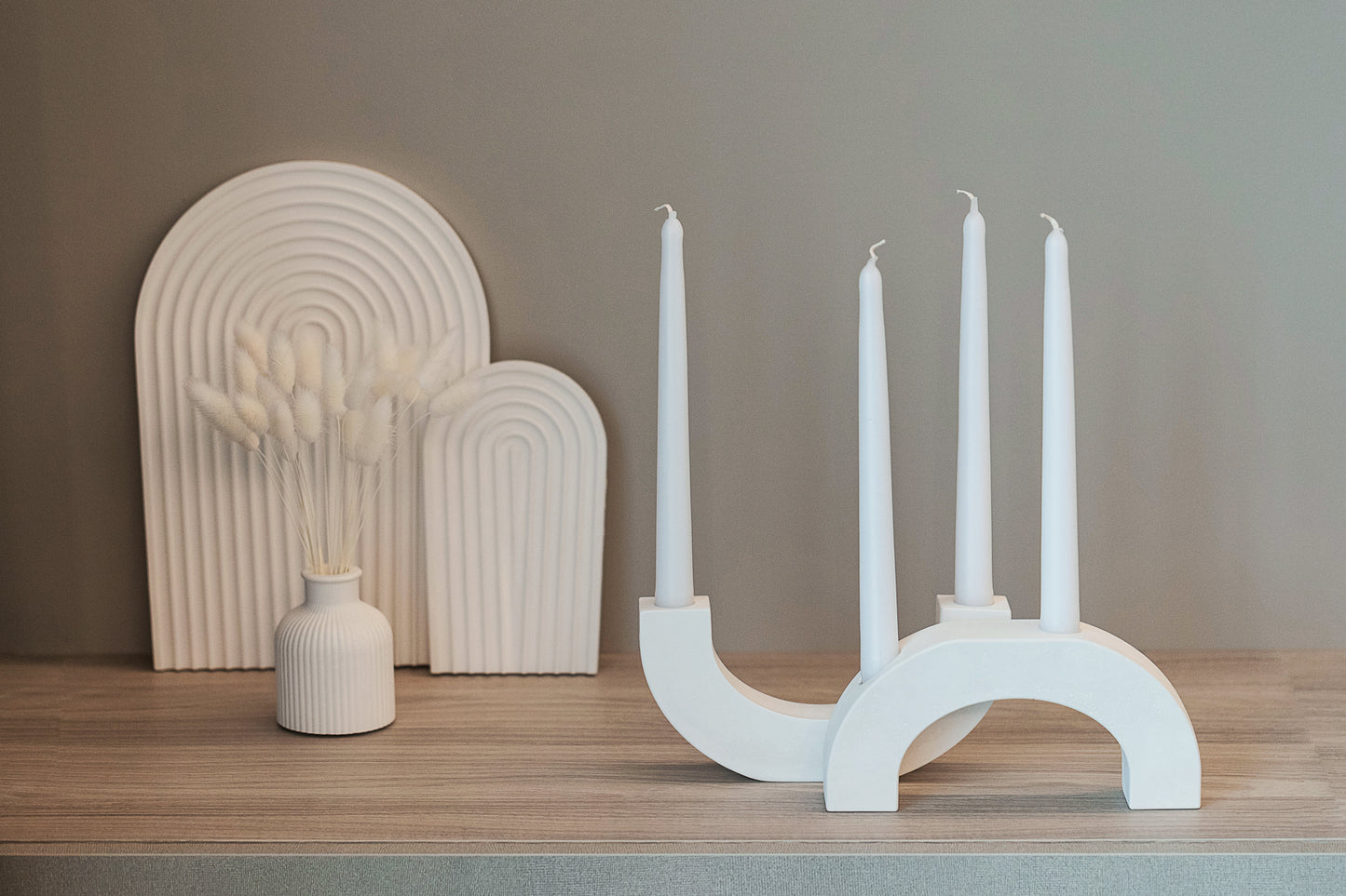 Handcrafted Gypsum Candlestick Holder for Four Long Candles