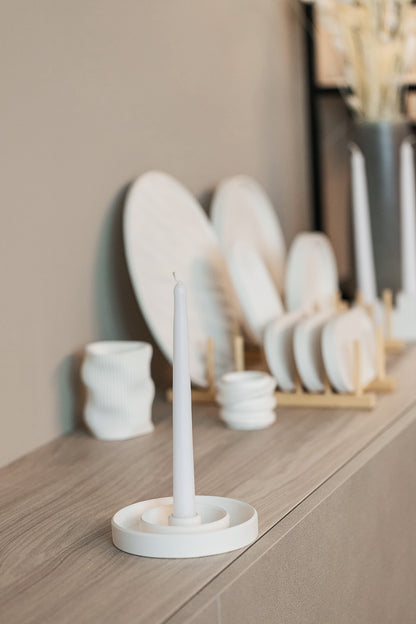 White Round Gypsum Candlestick Holder for Long Candles - Home Décor