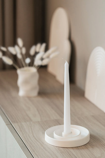 White Round Gypsum Candlestick Holder for Long Candles - Home Décor