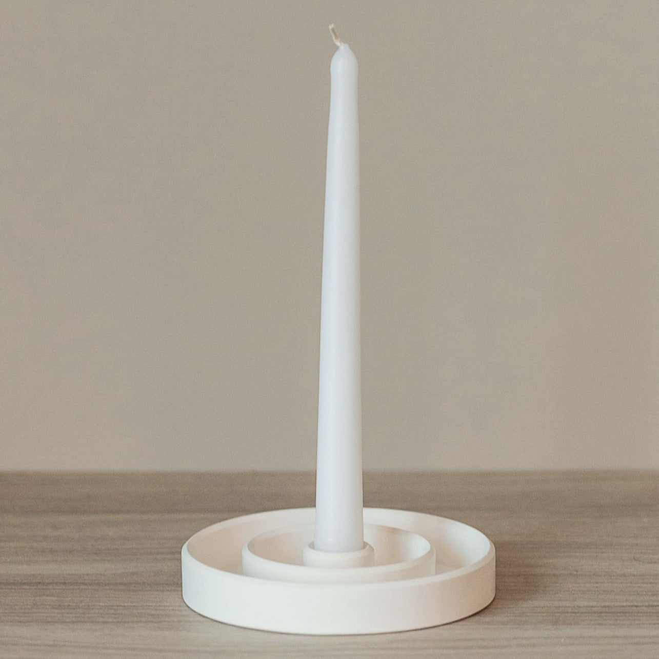 White Round Gypsum Candlestick Holder for Long Candles - Home Décor