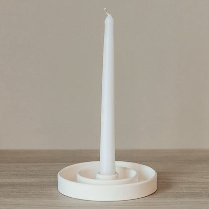White Round Gypsum Candlestick Holder for Long Candles - Home Décor