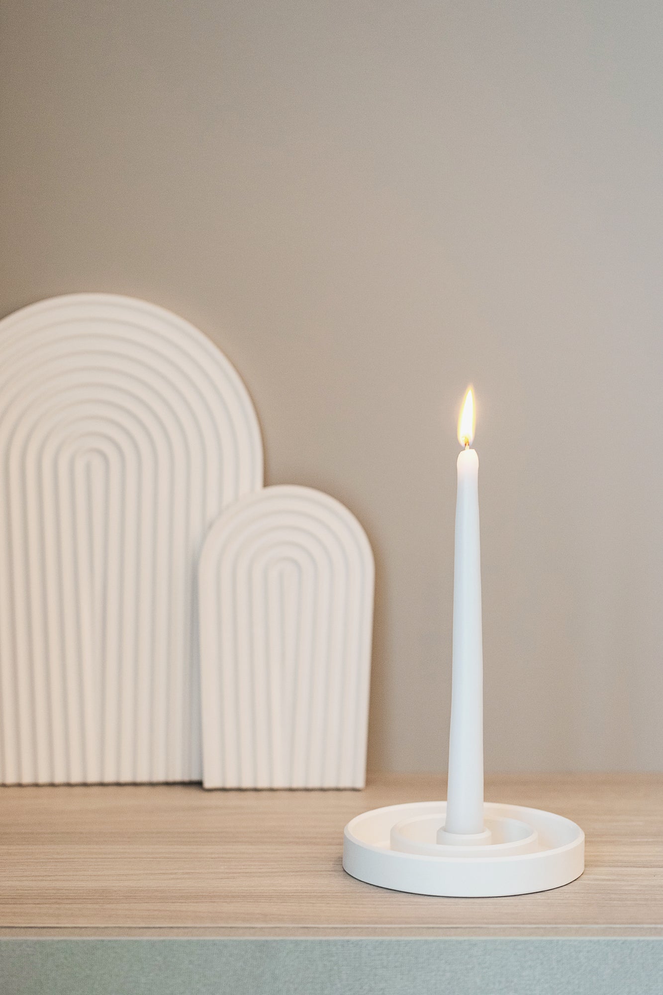 White Round Gypsum Candlestick Holder for Long Candles - Home Décor