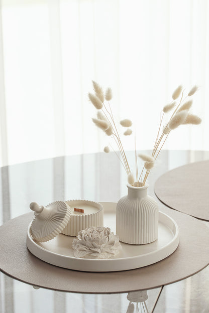 Gift Set of Scented Candle with Large Tray, Vase and Peony Flower - Elegant Gypsum Home Decor