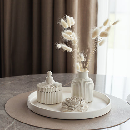 Gift Set of Scented Candle with Large Tray, Vase and Peony Flower - Elegant Gypsum Home Decor