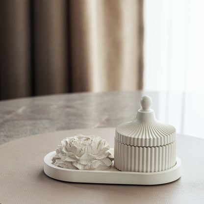 Wooden Wick Scented Candle Gift Set with Tray and Gypsum Peony Blossom - Handcrafted White Decor Elegance for Every Occasion House scents