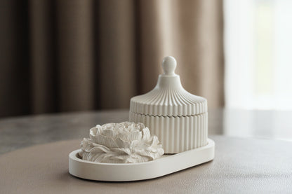Wooden Wick Scented Candle Gift Set with Tray and Gypsum Peony Blossom - Handcrafted White Decor Elegance for Every Occasion House scents