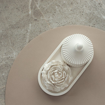 Wooden Wick Scented Candle Gift Set with Tray and Gypsum Peony Blossom - Handcrafted White Decor Elegance for Every Occasion House scents