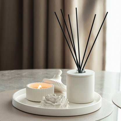 Luxury Home Fragrance Gift Set - Candle, Large Round Tray and Gypsum Peony Blossom