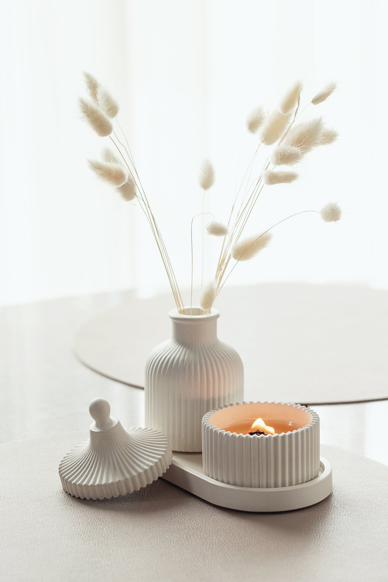 Gift Set of Scented Candle, Tray & Vase - Handmade, Coconut Wax, Fragrance Oils, Wood Wick