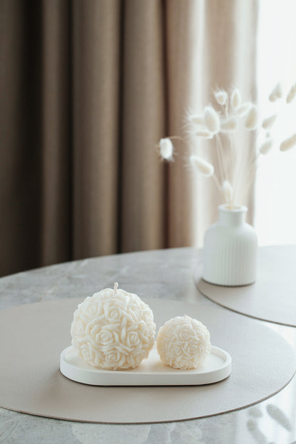 Elegant Rose Ball Candle Duo with Gypsum Tray – Perfect for Home Decor and Gifting