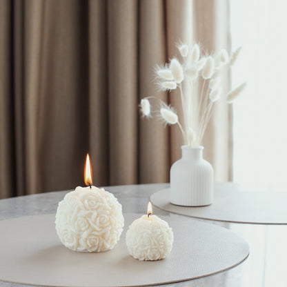 Elegant Rose Ball Candle Duo with Gypsum Tray – Perfect for Home Decor and Gifting