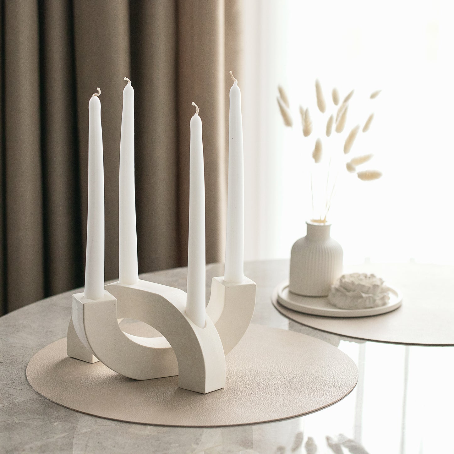 Handcrafted Gypsum Candlestick Holder for Four Long Candles