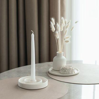 White Round Gypsum Candlestick Holder for Long Candles - Home Décor