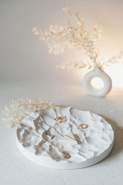 White Gypsum Jewelry Tray with Mountain Relief