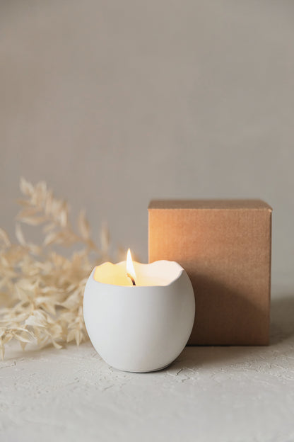 Handmade Candle in Gypsum Container – Coconut Wax, Cotton Wick, 14h Burn Time – Minimalist Home Decor Gift