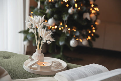 Gift Set of Scented Candle with Large Tray, Vase and Peony Flower - Elegant Gypsum Home Decor