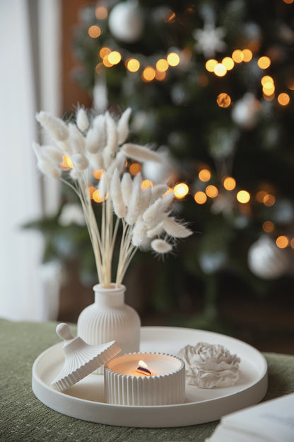 Gift Set of Scented Candle with Large Tray, Vase and Peony Flower - Elegant Gypsum Home Decor