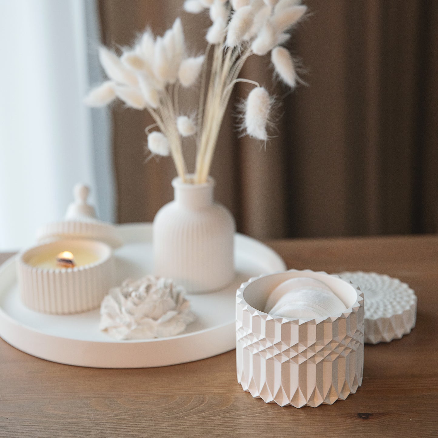 White Gypsum Jar for Bathroom Organising, Jewelry Storage, Home Decor Detail, Housewarming Gift Idea