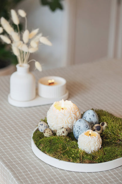 Elegant Rose Ball Candle Duo with Gypsum Tray – Perfect for Home Decor and Gifting