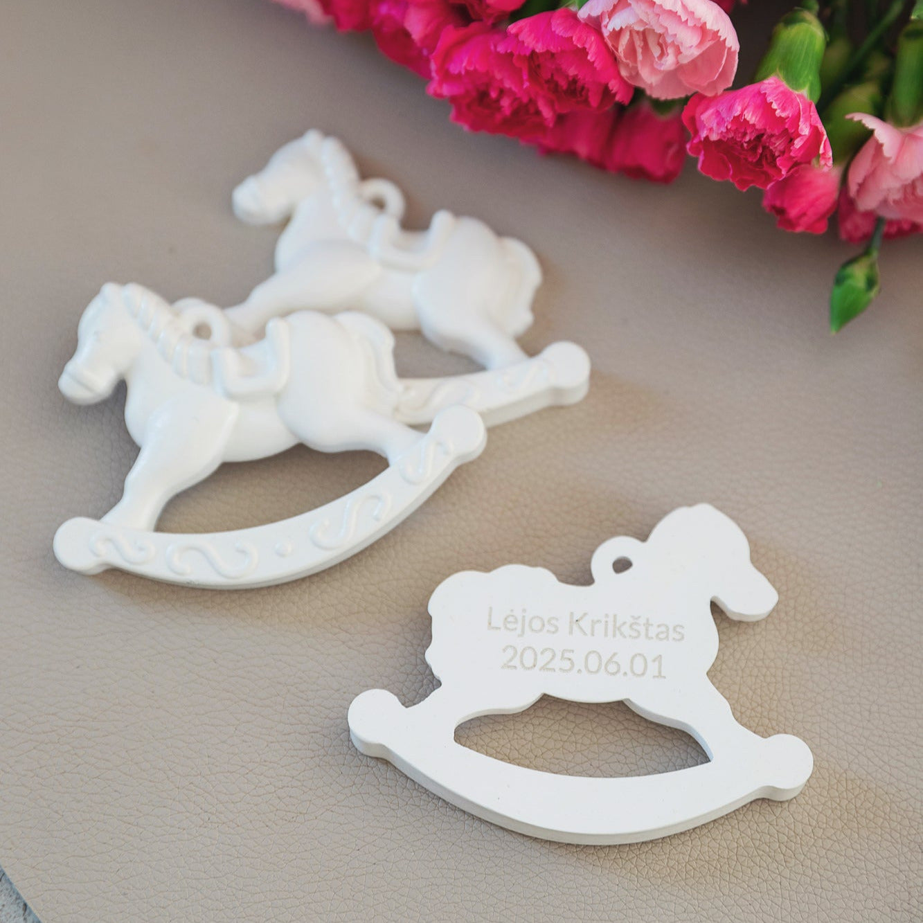 Horse Ornament – Christmas Tree Decoration Thank You Gift or Christening Invitation - Engravable Gypsum decor element - Pack of 6