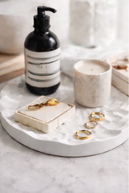 White Gypsum Jewelry Tray with Mountain Relief