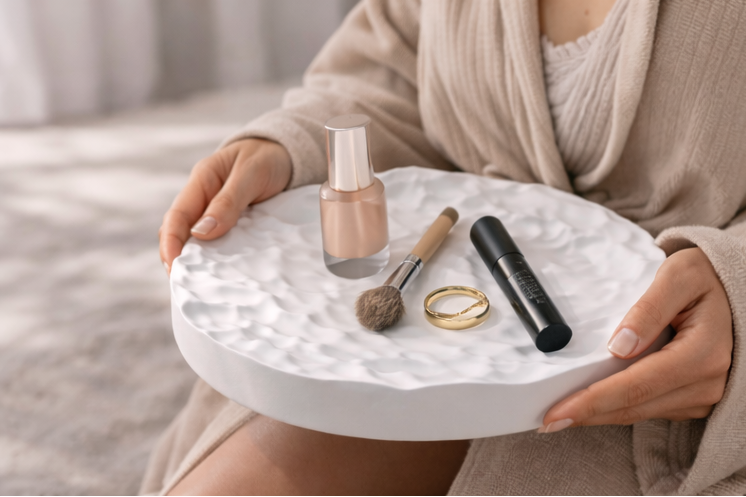 White Gypsum Jewelry Tray with Mountain Relief