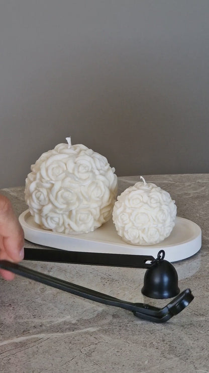 Elegant Rose Ball Candle Duo with Gypsum Tray – Perfect for Home Decor and Gifting